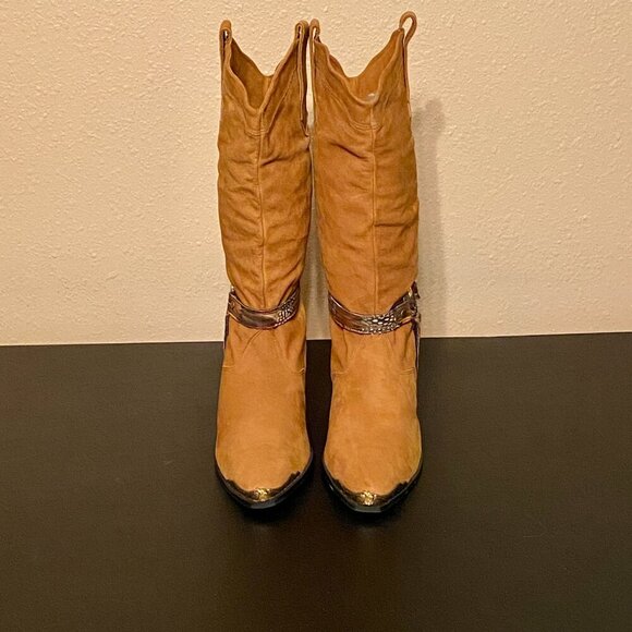 Maine Woods deer skin brown leather eagle harness cowboy boots Women's Size 10M - Picture 2 of 13